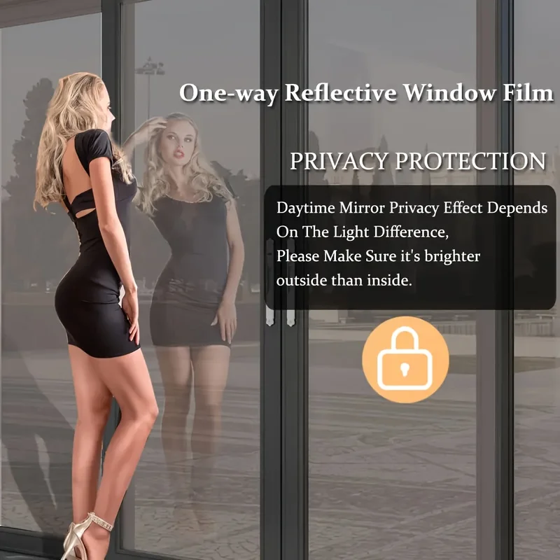 One Way Privacy Window Film Sun Block Heat Control Static Cling No Glue Anti Glare Energy Saving Removable for Home Office Glass