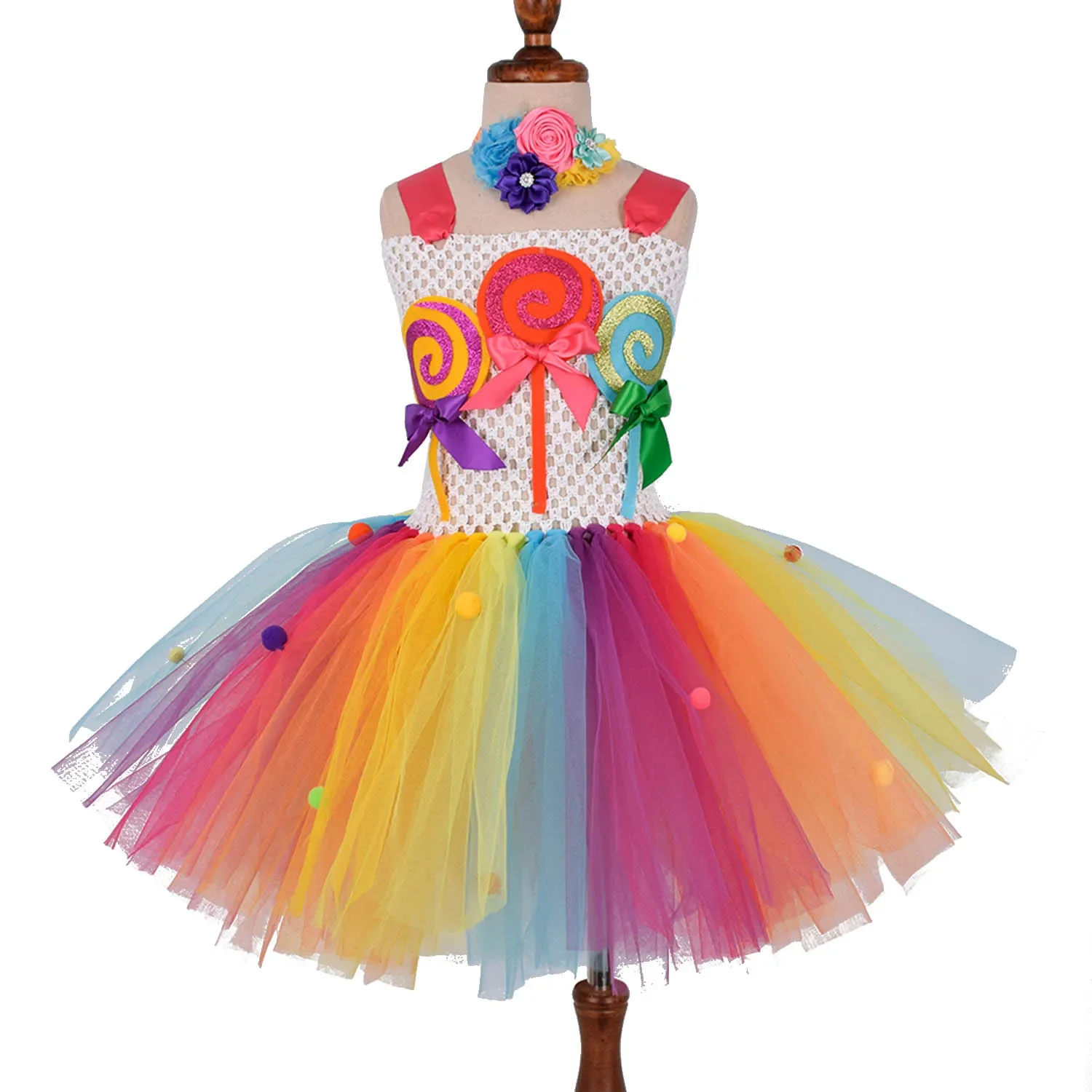 Baby Girls Rainbow Candy Tutu Dress Lollipop Halloween Costumes for Kids Girl Candyland Party Princess Dresses Birthday Outfits