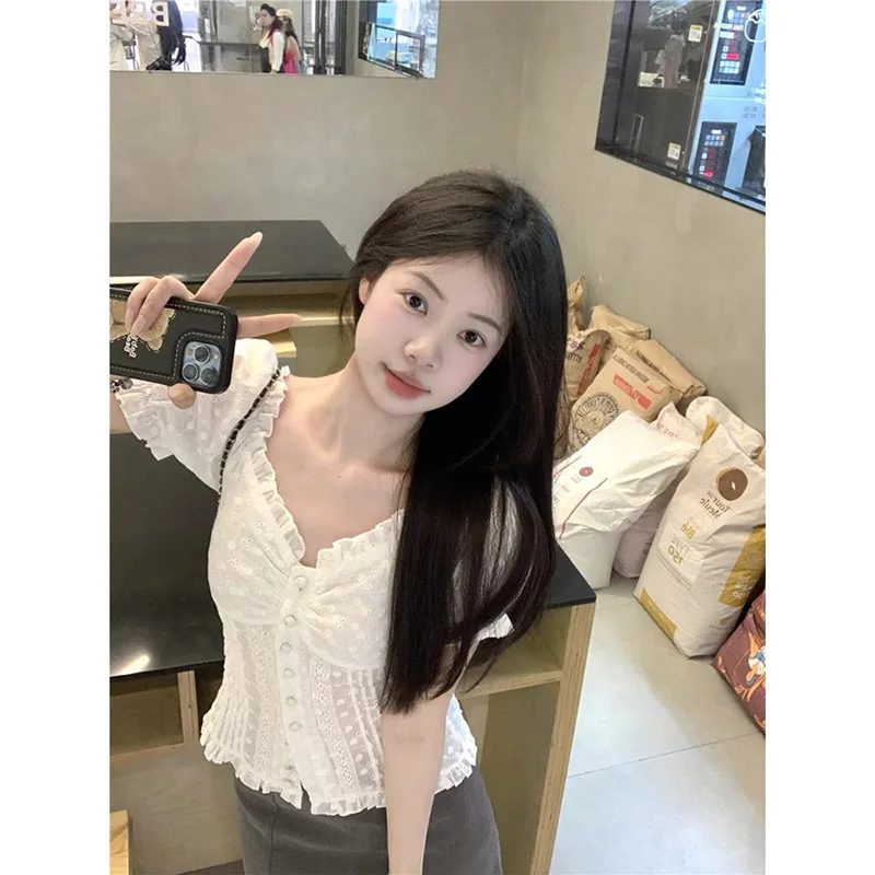 

Sweet Lace Bubble Sve irt Women's Slim Fit ort Sve Summer irt Court Sle Gentle Gentle Women's Top