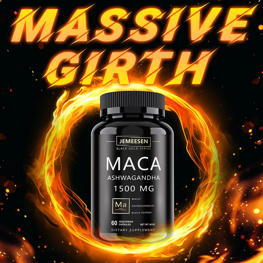 JEMEESEN - Maca Negra 1000MG, Ashwagandha 500MG, Nueva Actualización, 3 en 1 Sin GMO, a Base de Plantas, Pura y Orgánica