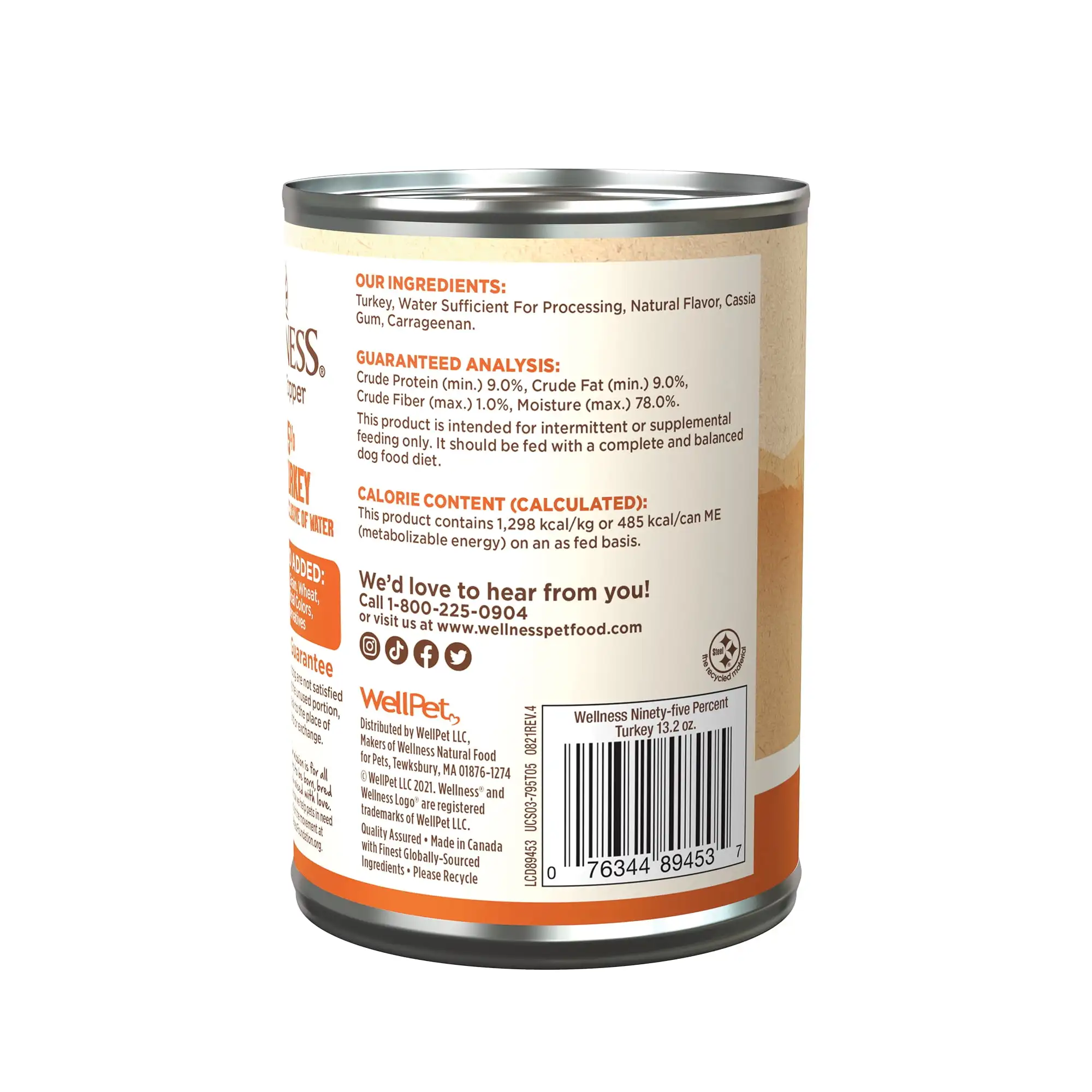 Wellness Cibo per cani in scatola naturale umido al 95% di tacchino, lattina da 13,2 once (confezione da 12)
