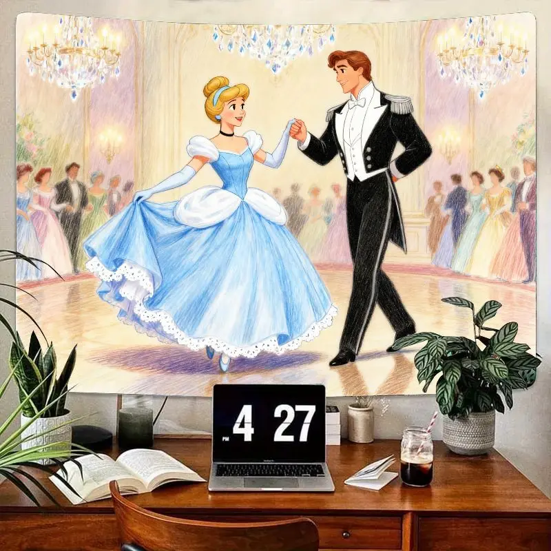 

1PC Cinderella Princess & Prince Charming Dance Tapestry, Romantic Fairytale Ball Wall Art for Bedroom Living Room Home Decor Gi