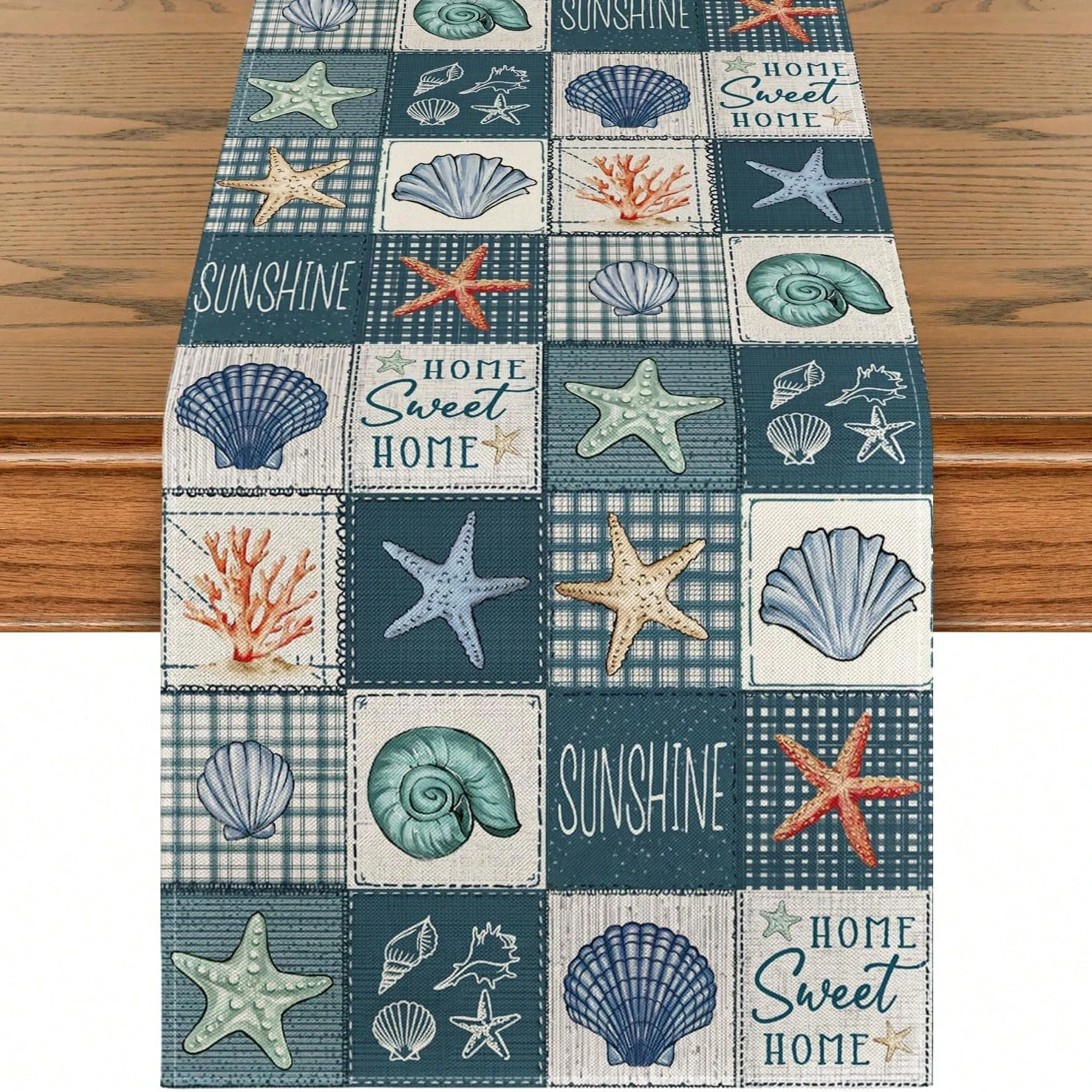 1PC Summer Table Runner Sunflower Lemon Conch Starfish Checkered Seasonal Kitchen Dining Table Home Party Family Gathering Decor