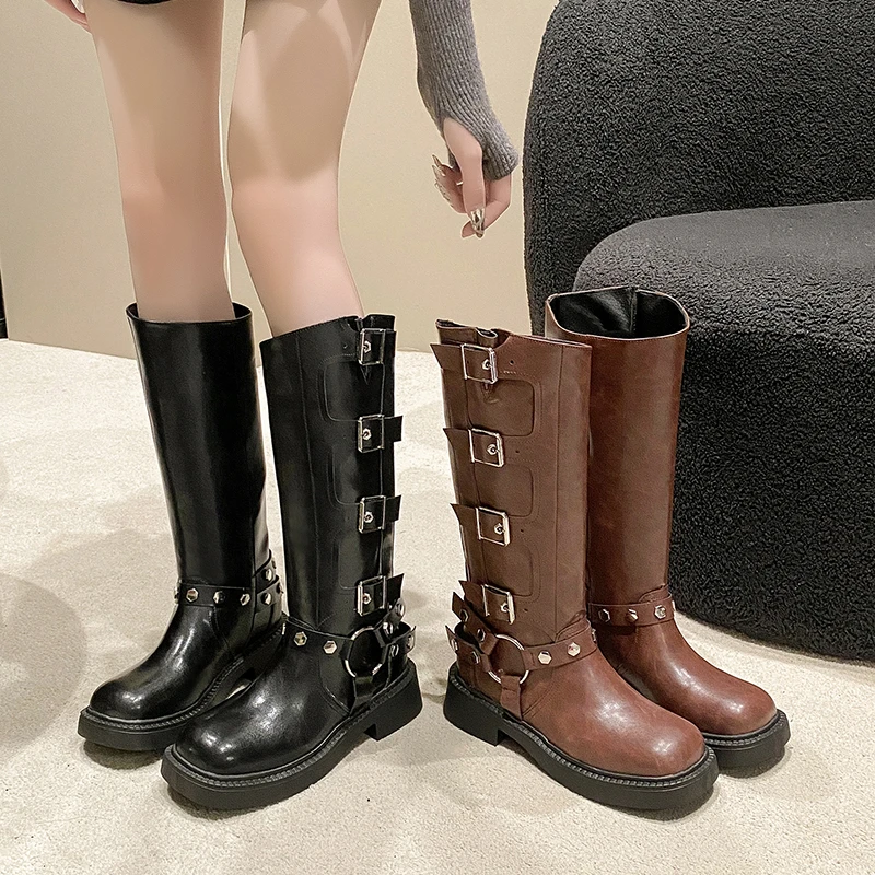 Britische Retro Ritter Stiefel Damen Herbst/Winter neue trend ige quadratische Kopf dicke Ferse Langarm Freizeit stiefel