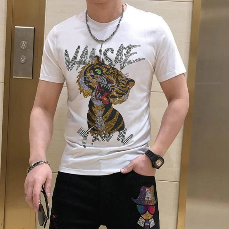 

2022 Summer Latest Design Men's T-shirt Cotton Cartoon Pattern Hot Diamond Top Craft Tees Multi Color Handsome Male Clothing