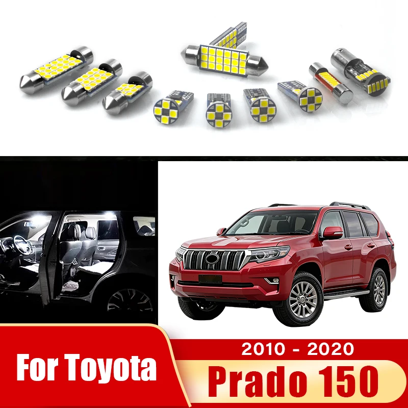 

11 шт. светодиодных ламп для автомобиля Toyota Land Cruiser Prado 150 FJ150 2010-2020, внутренние лампы для чтения, подсветка зеркала, аксессуары