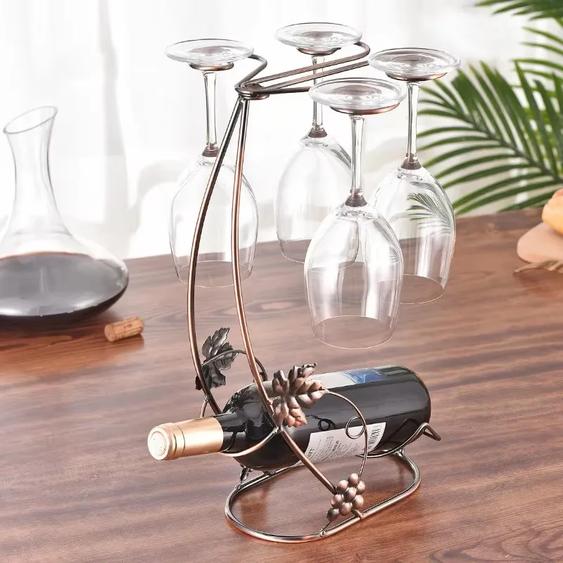 

New Design Grape Vne Wine Rack Modern Simple European Goblet Holder Bronze Color Tabletop Wine Holder