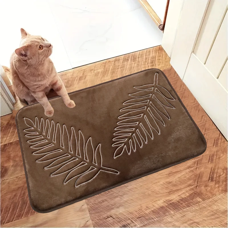 1PC Flannel Leaf Embossed Floor Mat Soft Comfortable And Minimalist Leaf Element Bathroom Bedroom Mat