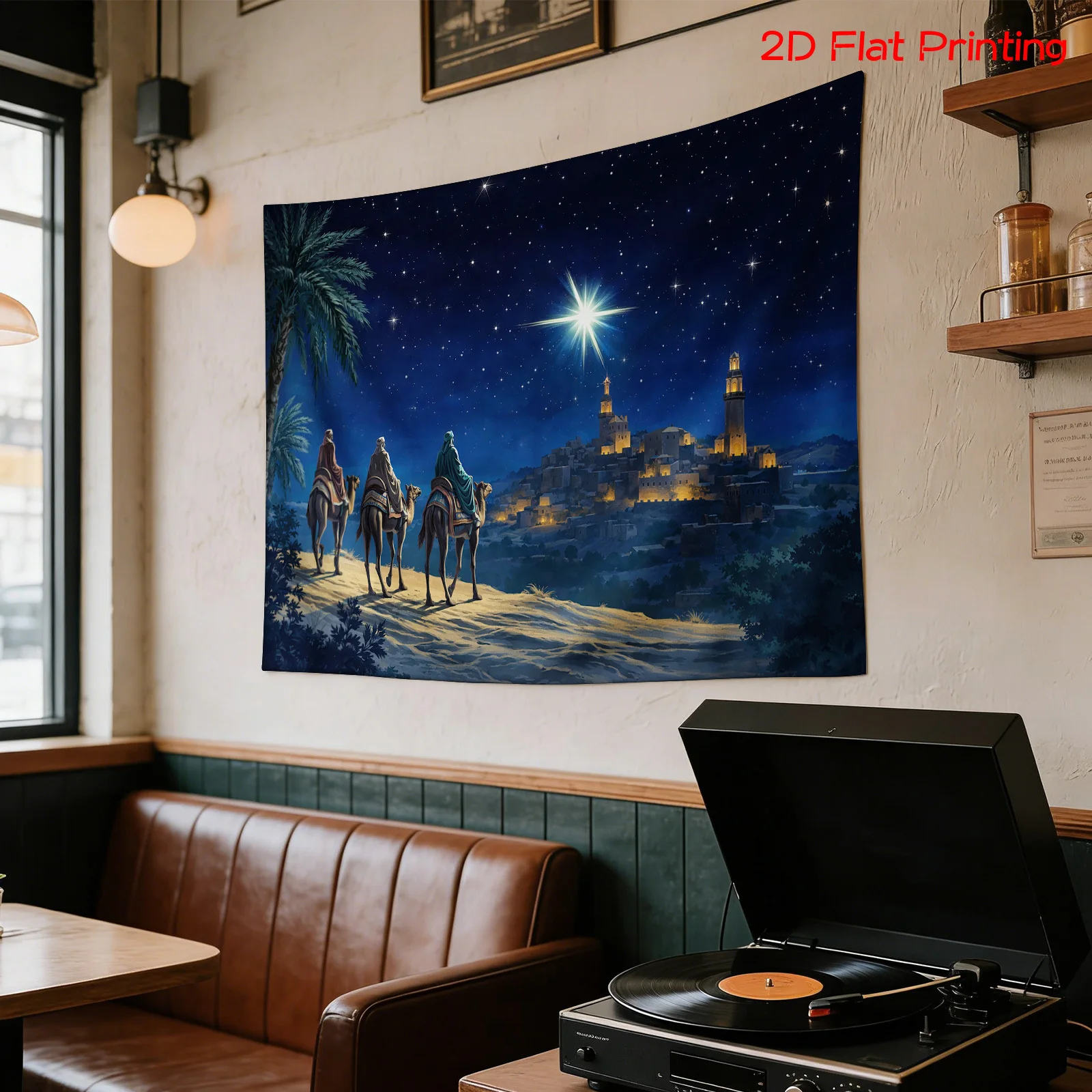 Celestial Starry Sky Tapestry Wall Hanging Decor Desert Arabian Night Camel Caravan Landscape Art Islamic Style Home Decor Print