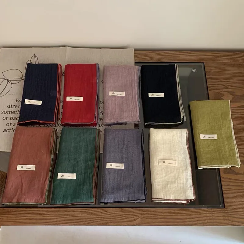 

Женский льняной шарф в ретро-стиле, однотонный, с богемным дизайном, длинный, для весны и осени, с маленьким платком на шею.