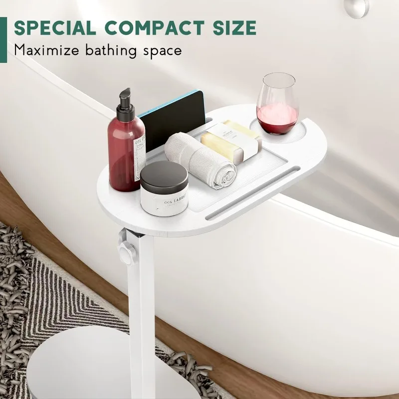 Freestanding Bath Caddy Tray Side Table for Tub Against Wall, Tub Shelf Bathroom Accessories  (White)