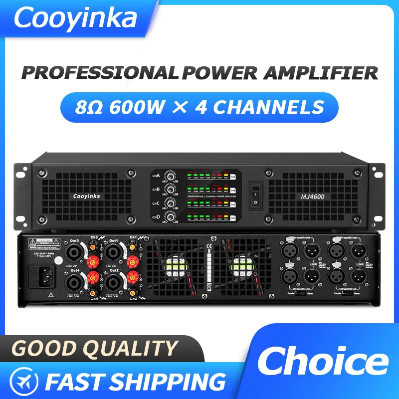 DJ Power Amplifier 4 Channel (8Ω) 600W Class D Digital 2U for Stage KTV Conference System