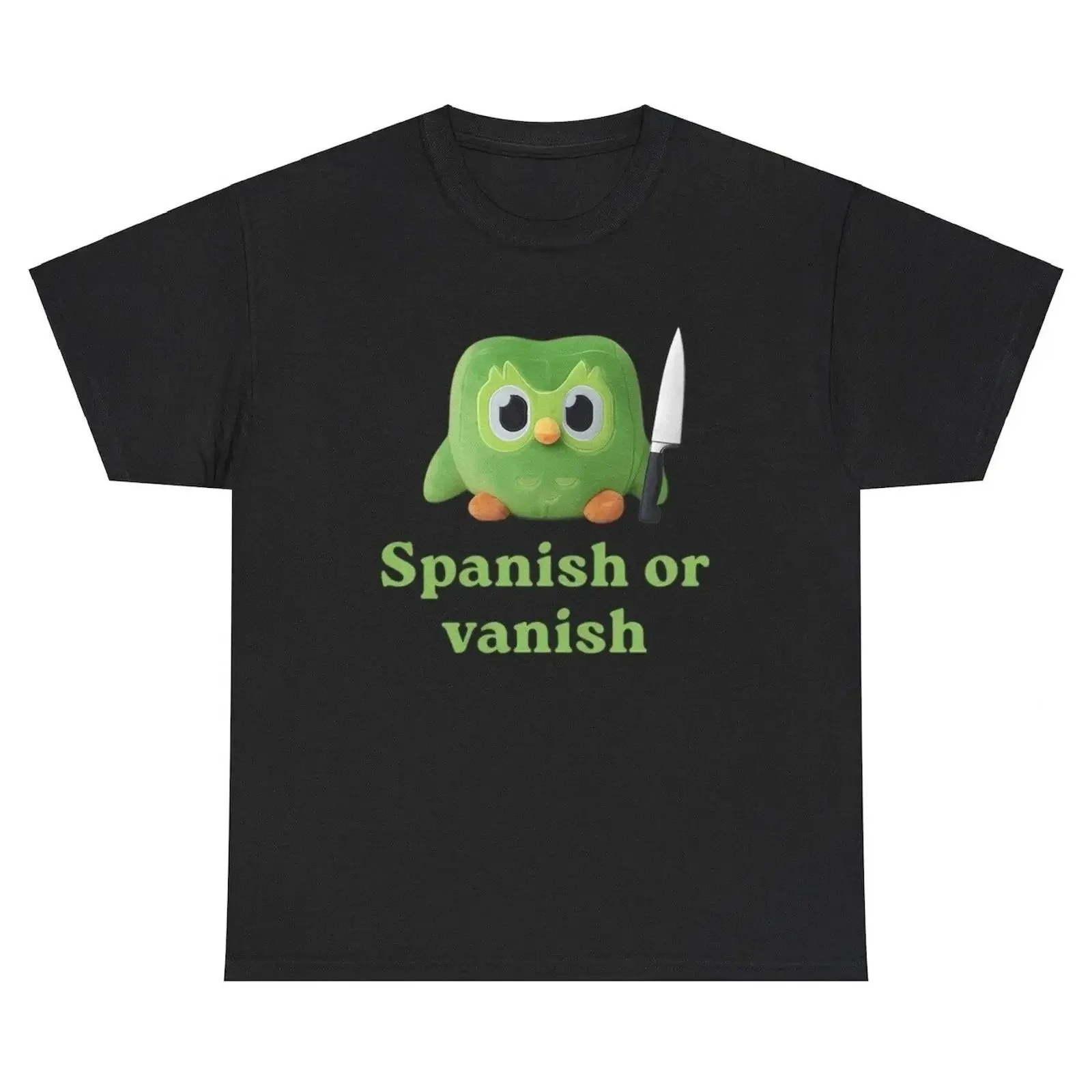 Spanish Or Vanish Owl Learning T Shirt Funny Parody Silly Meme Hispanic vintage Washed Versatile Top For Everyday Wear