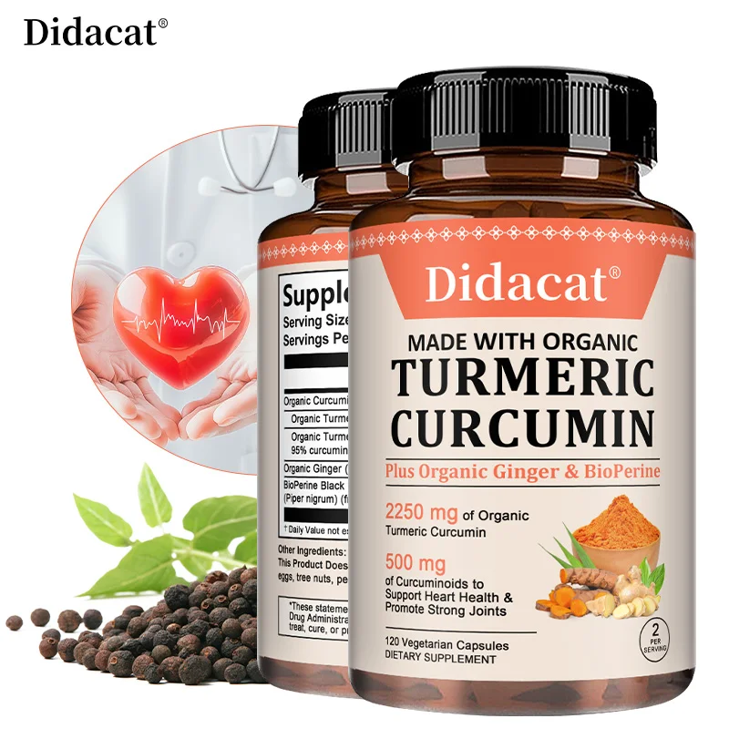 Organic Curcumin 2250 Mg + Bioperine, Highly Absorbed, Supports Cardiovascular and Joint Health