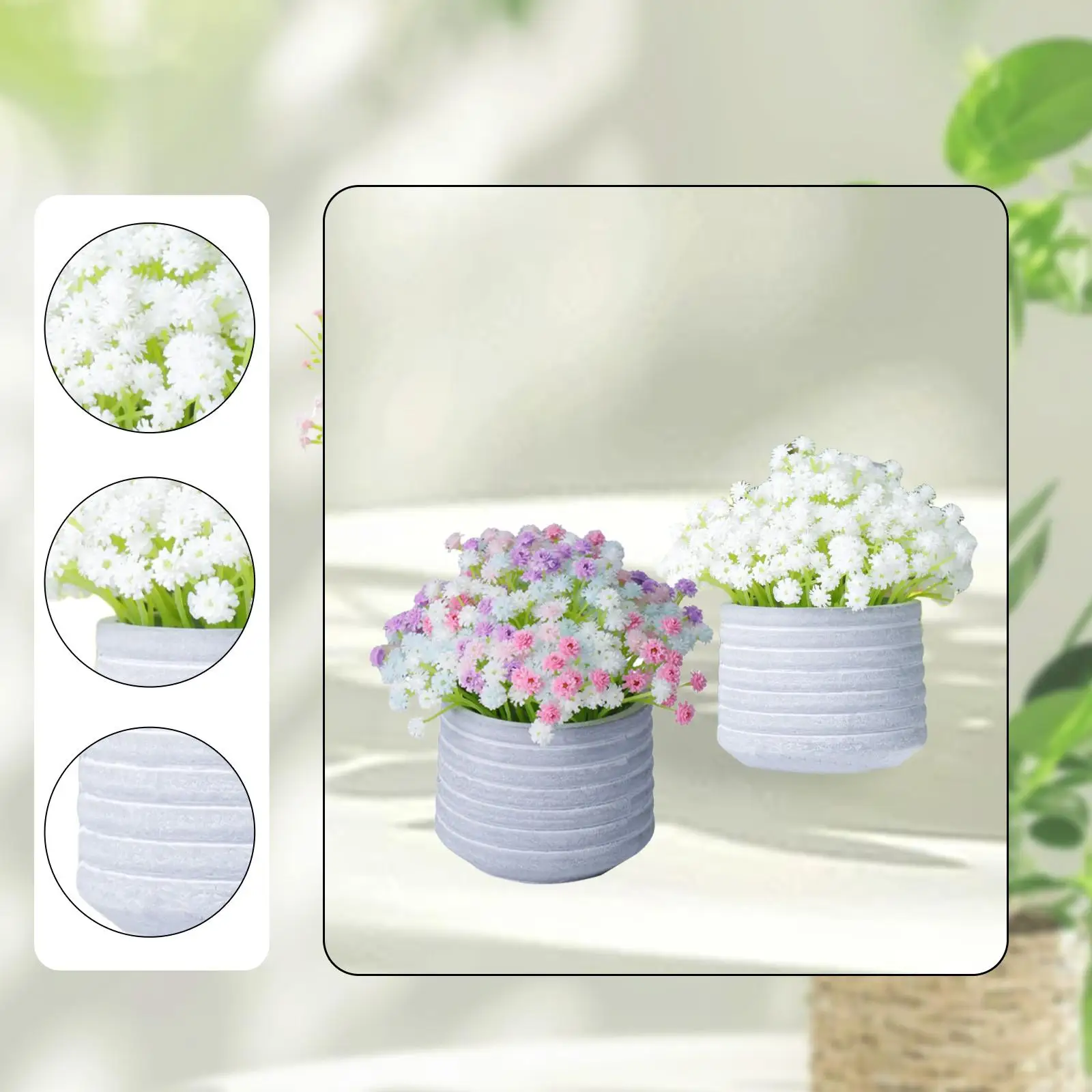 Gypsophila Artificial Flowers Small Fake Plant Mini Potted Artificial Plant for Farmhouse Windowsill Desk Bathroom Indoor