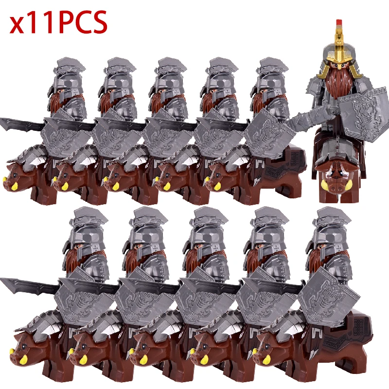 Medieval Lord Knight Dwarf Leader Warrior Military Soldier Figures Mount Goat Pigs & Horse Figure Building Block Toys for Kids