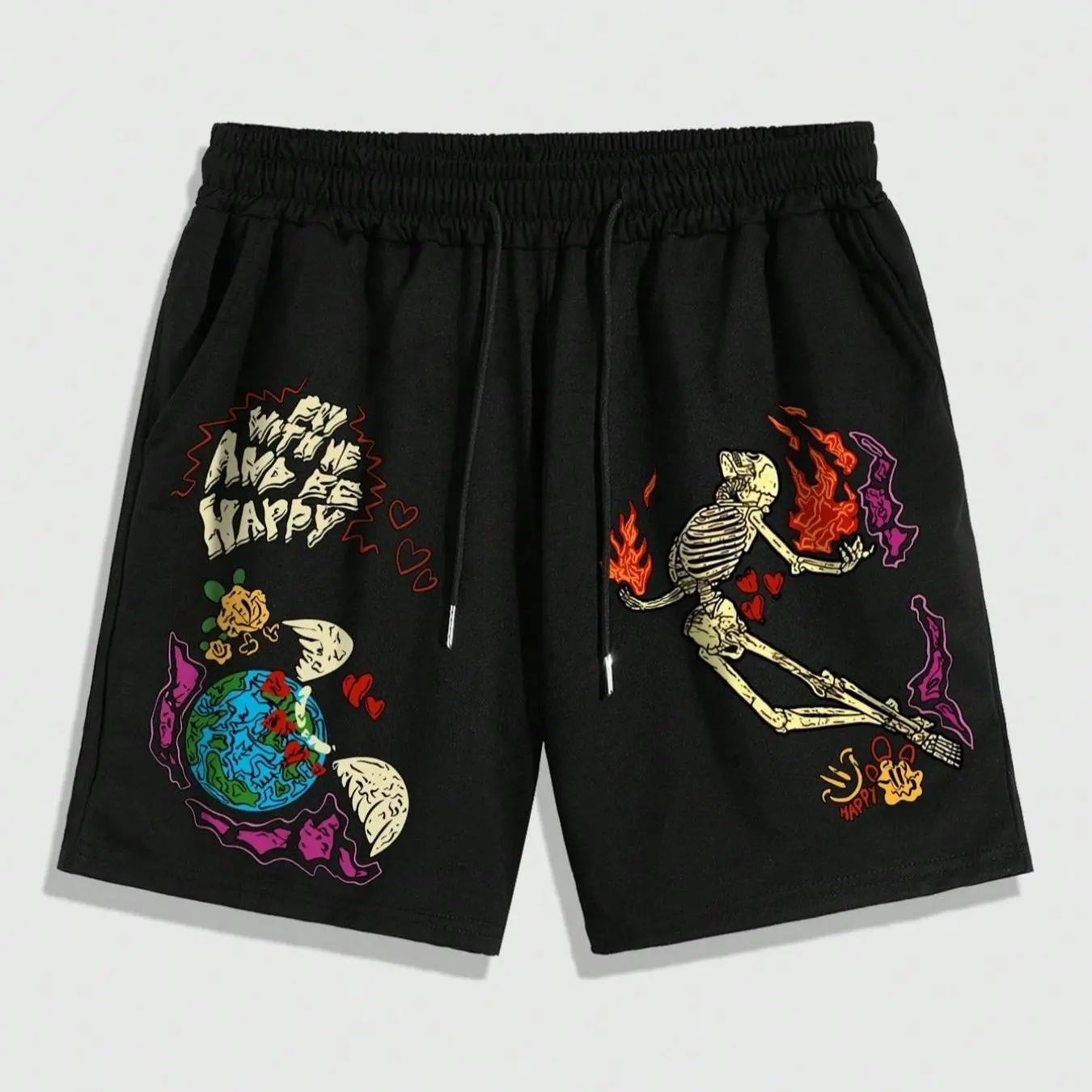 

Men's Geometric Pattern Casual Shorts with Elastic Drawstring Waist and Pocket - Summer Street Fashion Unisex