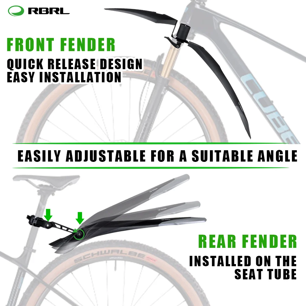 RBRL Bike Fenders Cycling Wings Lengthen 26 27.5 29 Inch Bicycle Mudguard Cycling Accessories Universal Mud Easy Installation