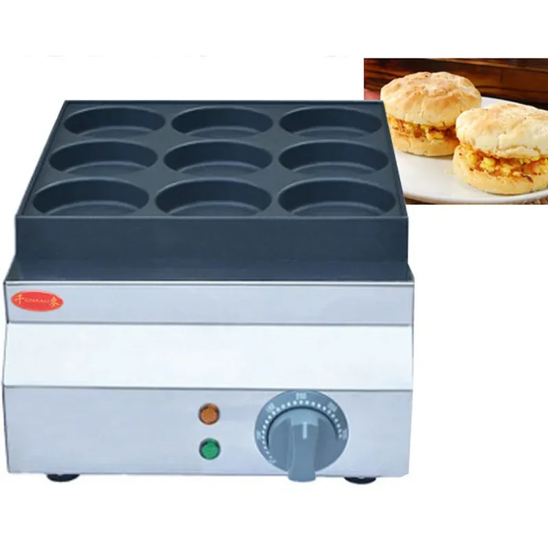 Electric Egg Burger Machine 220V/Gas 6/9 Holes Large Diameter Nonstick Pan Red Bean Pancakes Wheel Cakes Street Food Commercial