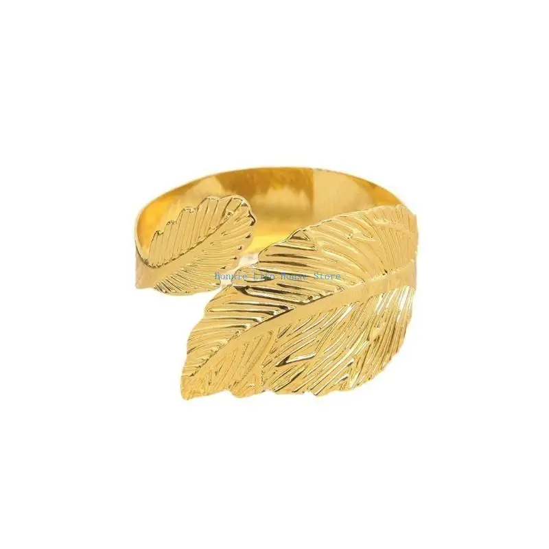 

37MF Pack Of 6 Sophisticated Gold or Silver Leaf Napkin Rings Elegant Metal Design Napkin Holders For Dining Table Decors
