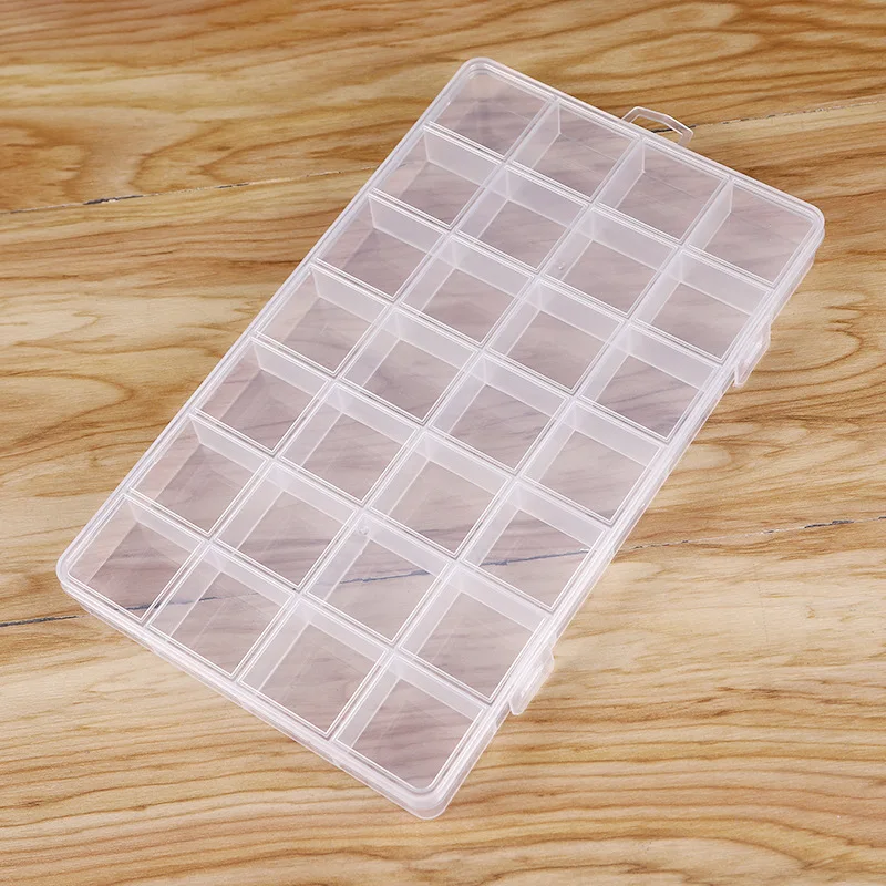 Caja de plástico rectangular para joyería, organizador de 28 rejillas con compartimentos para almacenamiento de joyas, pendientes, cuentas,