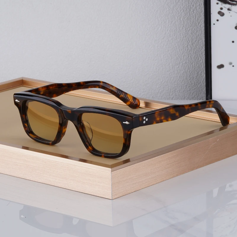 

High Quality Vintage Tortoise Acetate Sunglasses For Men Women Square Fashion Eyeglasses Japanese Style Driving Travel Glasses