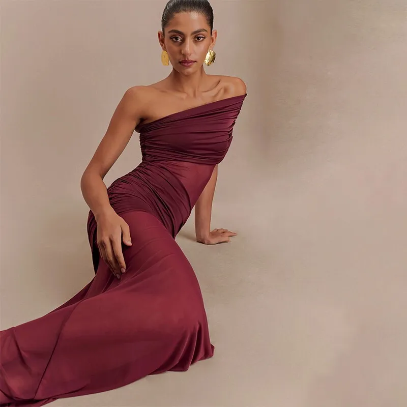 JY25043 été maille Patchwork sans bretelles nouvelle robe transparente froncée