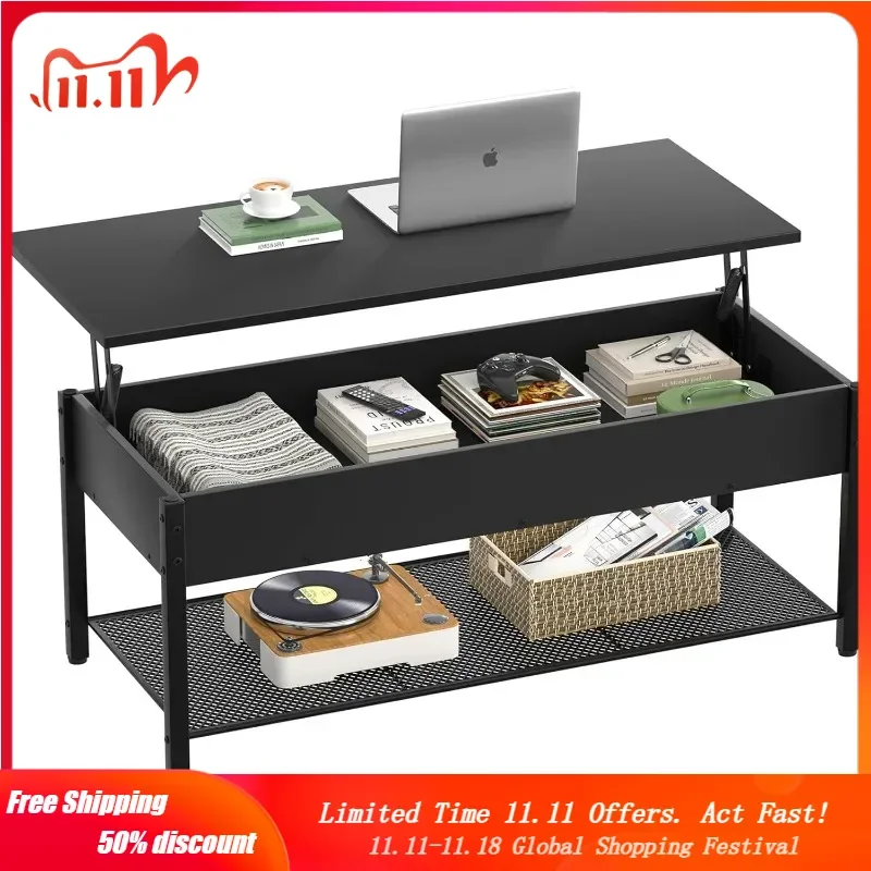 

Coffee Table, Lift Top Coffee Table with Storage Shelf and Hidden Compartment, Modern Lift Top Table for Living Room