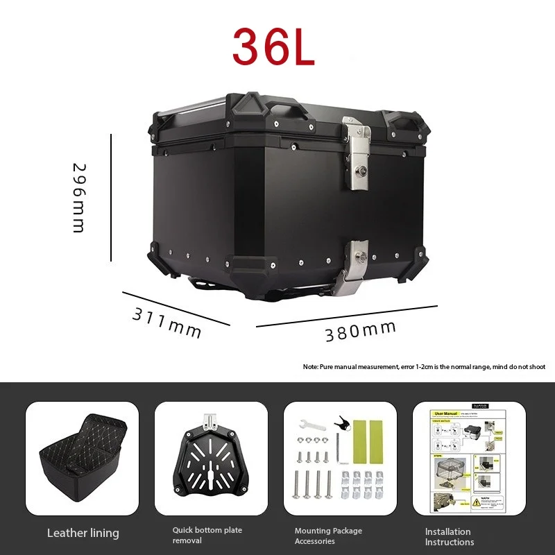 

36L Universal Motorcycle Trunk Aluminium Helmet Box Tail Rear Tool Cases Rear Luggage Tool Cases Lock Waterproof Anti-Collision