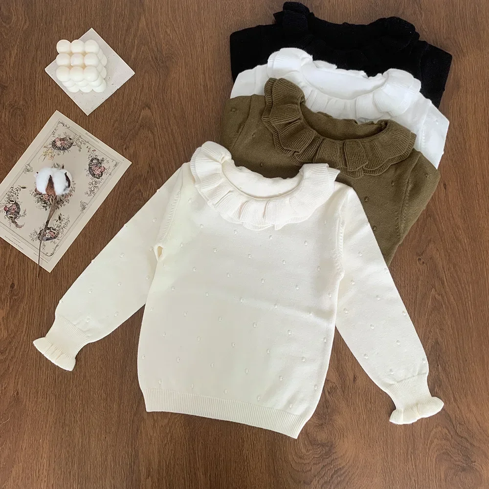 

Autumn Girls Sweaters Infant Knit Wear Toddler Knitting Pullovers Tops Spring Lotus Collar Baby Girl Boy Sweaters Kids Sweaters