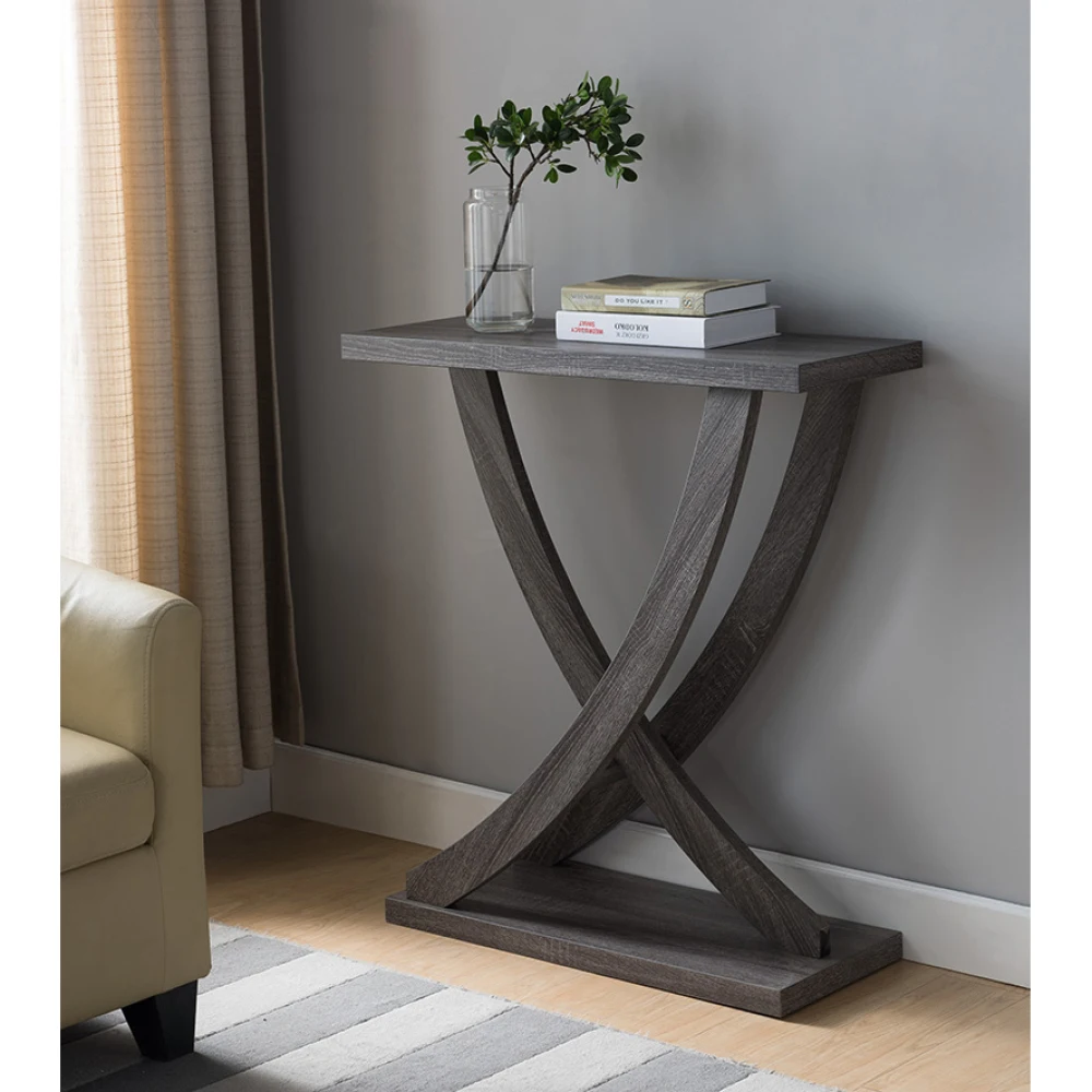 Curved Design Entryway Console Table, Distressed Gray Console Table for Hallway