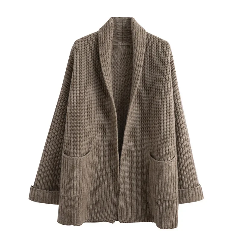 Moda autunno/inverno cardigan lavorato a maglia maglione da donna 2025 tasche giacca a maniche lunghe stile coreano elegante maglieria allentata casual