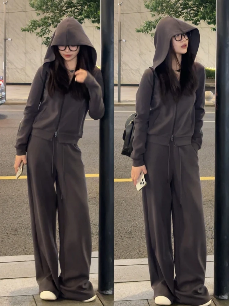 Unieke mooie casual sportkleding hoodieset dames wijde pijpen broek tweedelige set vroege herfst nieuwe Sle katoen polyester mix