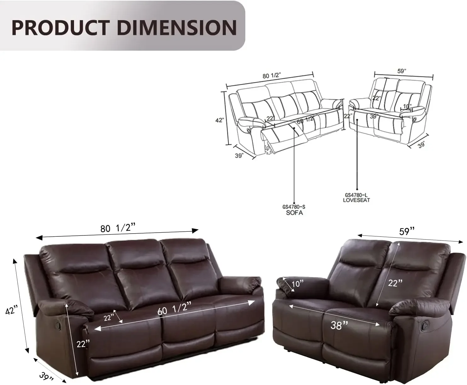 Leather Recliner Sofa Set,Living Room Furniture Set, Reclining Sofa Sets Apply Office and Home