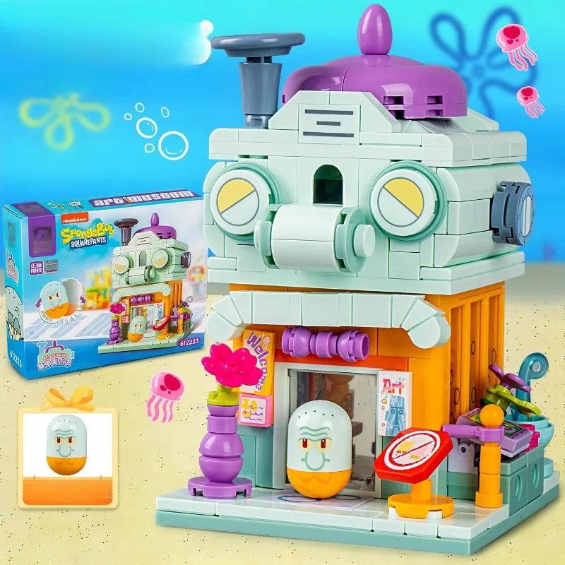 SpongeBob SquarePants Building Blocks City Streetview บ้านแฮมเบอร์เกอร์ Art Gallery Ice Cream Shop อิฐเด็ก DIY ของเล่นของขวัญ