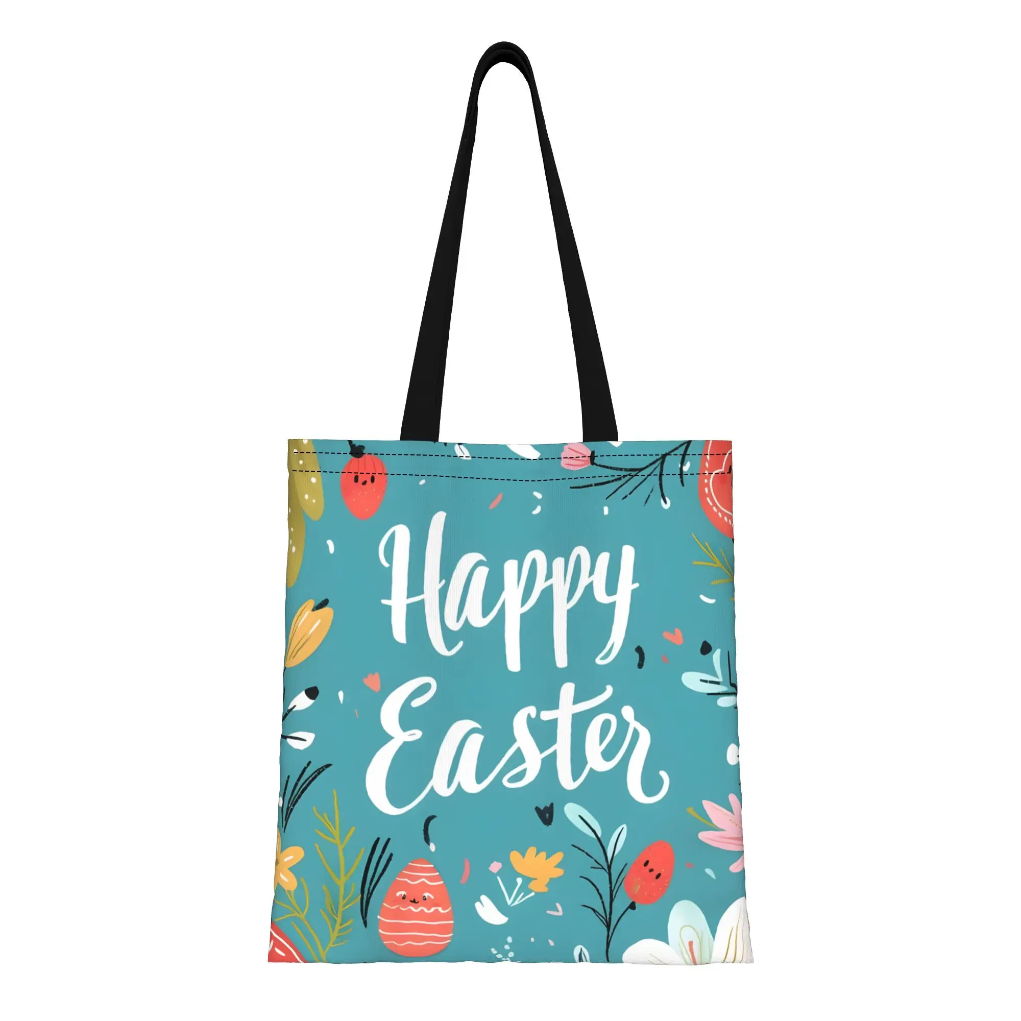 1PC Large Capacity Family Hunt Easter Bunny Vibes Canvas Tote Bag Foldable Chic Pattern No Closed Design