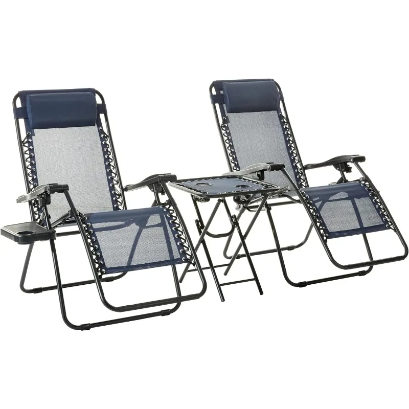 

Outdoor Adjustable Zero Gravity Folding Deck Chair Set with Side Table, 2 Pack, Outdoor Chairs