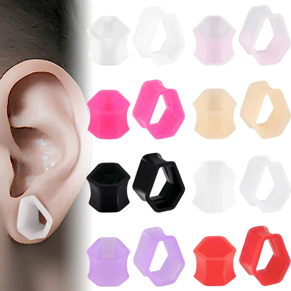 Tunnels d'oreille flexibles en Silicone trapézoïdal, jauges, bouchons, civières colorées, extenseur, tunnels de chair évasés, Piercing d'oreille, 16 pièces/lot