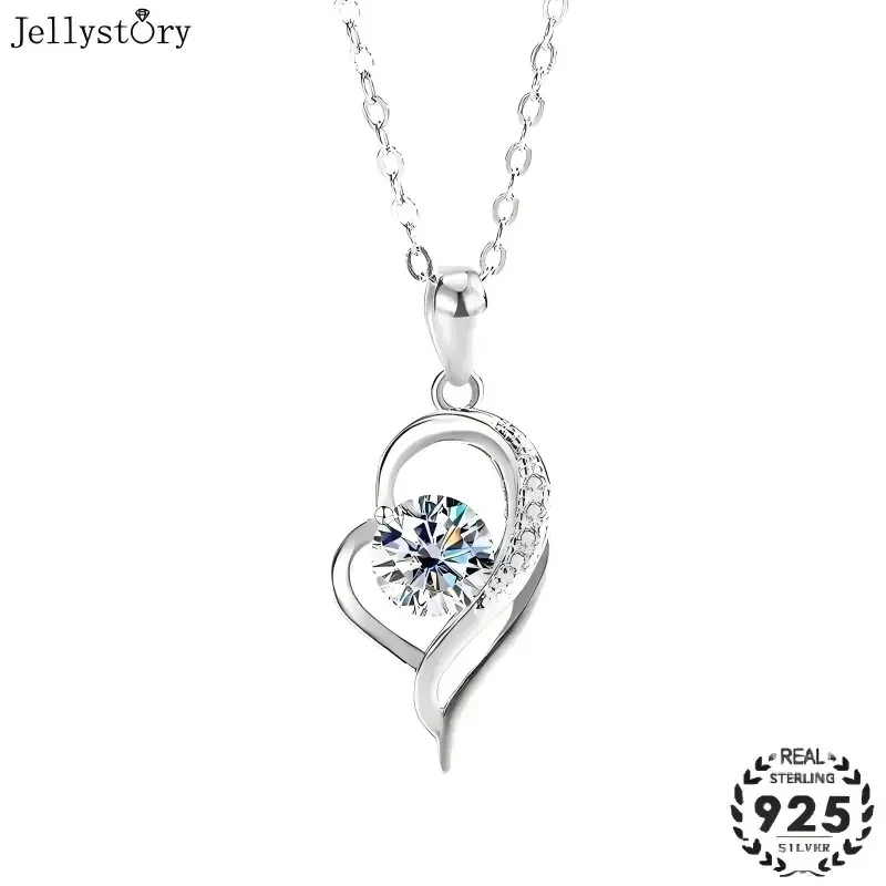 Best-Selling Trendy Luxury Niche Heart-Shaped Moissanite Collarbone Chain S925 Sterling Silver Bow Necklace