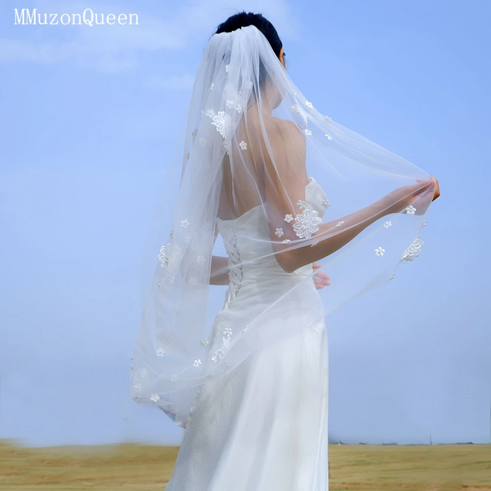 

Короткая свадебная фата TOPQUEEN с 3D аппликацией, жемчугом и тюлем, мягкая, с гребнем, на заказ, M114A