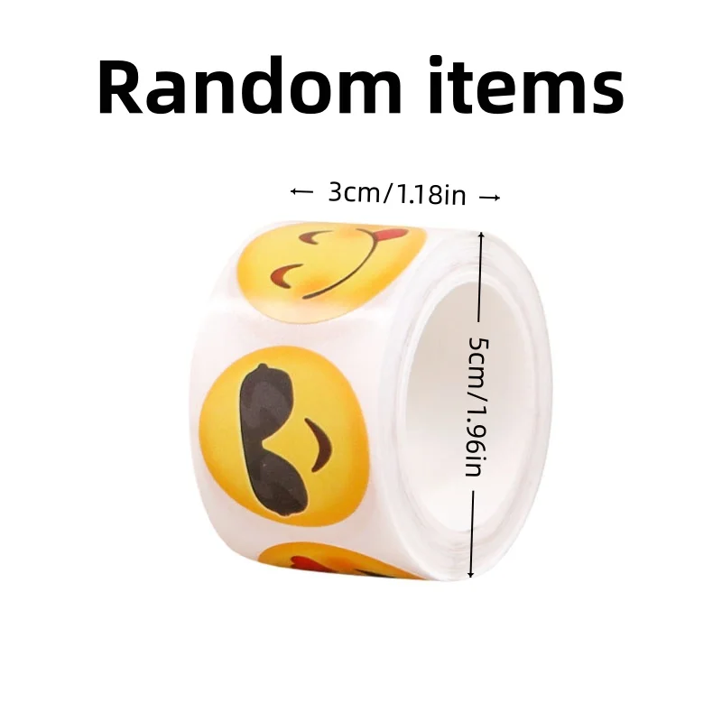 Contain Random Items, Colorful Emoji Die-Cut Sticker Roll, Cute Smiley Face Decorative Stickers for Journal Scrapbook