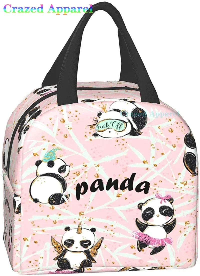 Pink Cute Panda Thermal Bento Lunch Box Kawaii Lunch Tote Bags Small Snack Containers Bag Lunchboxes Insulated Ice Pack