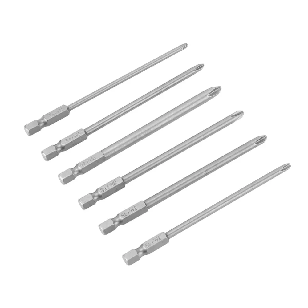 10pcs S2 Steel Screwdriver Bit Set PH1 PH2 1/4 Inch Hex Shank Slot Screwdriver Bits 100mm Length Magnetic
