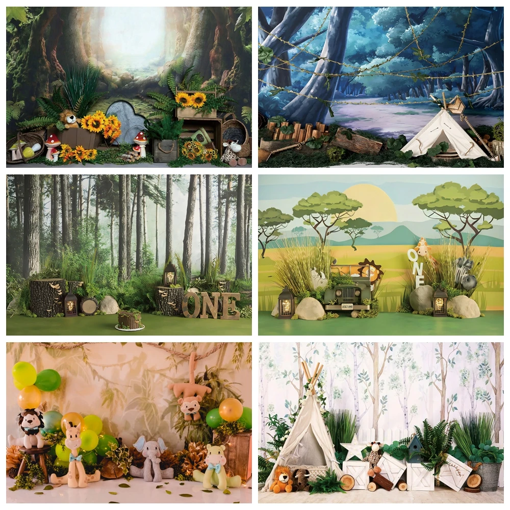 

Jungle Safari Wild One Forest Animals Backdrop Baby Shower 1st Birthday Party Kids Portrait Photography Background Photo Studio