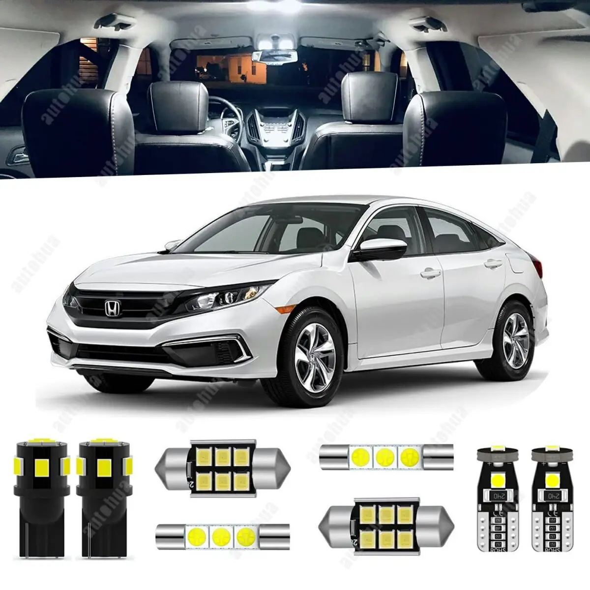 LED Interior Lights For Honda Civic 2016-2021 White 6000K LED Lighting 23Pcs