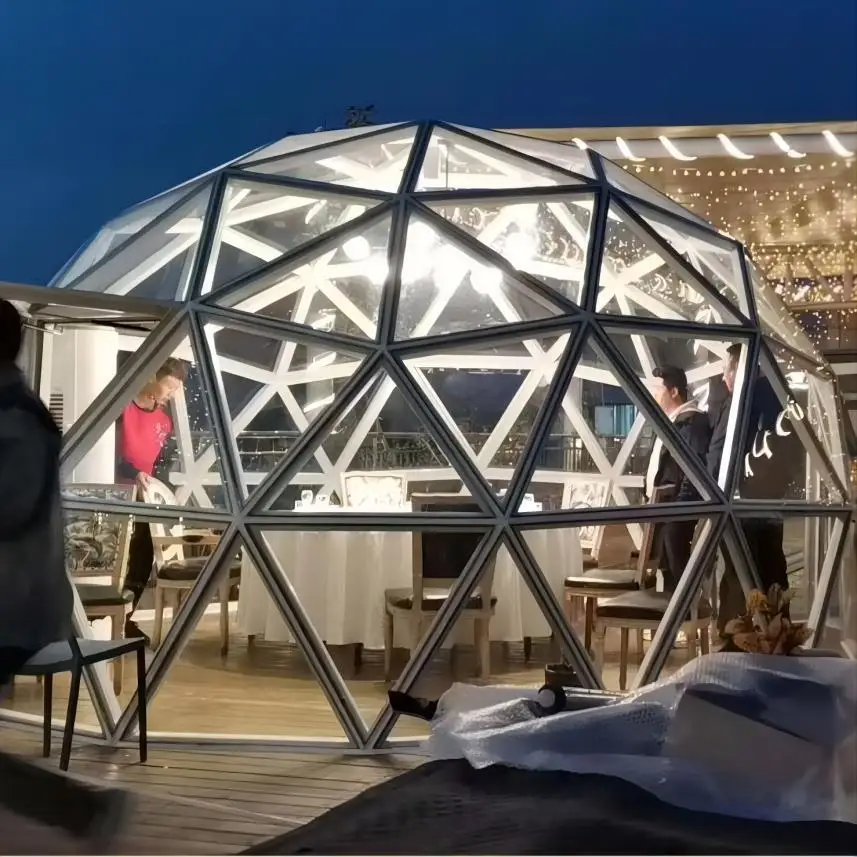 Glass Geodesic Dome Clear Dome House With Insulation 2 Room Aviation Aluminum Alloy Frame Structure Igloo Tent For Hotel Rooms