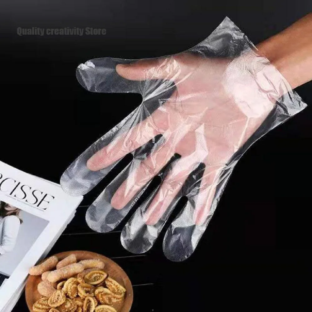 Guanti di plastica per alimenti usa e getta 100 pezzi accessori da cucina per la bellezza da pranzo o guanti per frutta e verdura ecologici per barbecue da ristorante