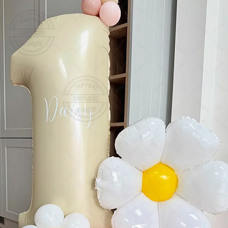 49pcs Daisy Flower Balloons Tower 40inch White Number Balloon for Adults Happy Birthday Party Decoration DIY Party Supply