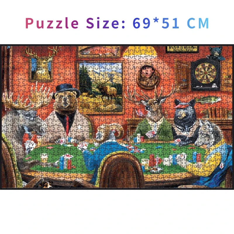 69*51cm 1000 Pieces Paper Jigsaw Puzzle Psychedelic Card Game Animals Painting Educational Entertainment  Adult Children Toys