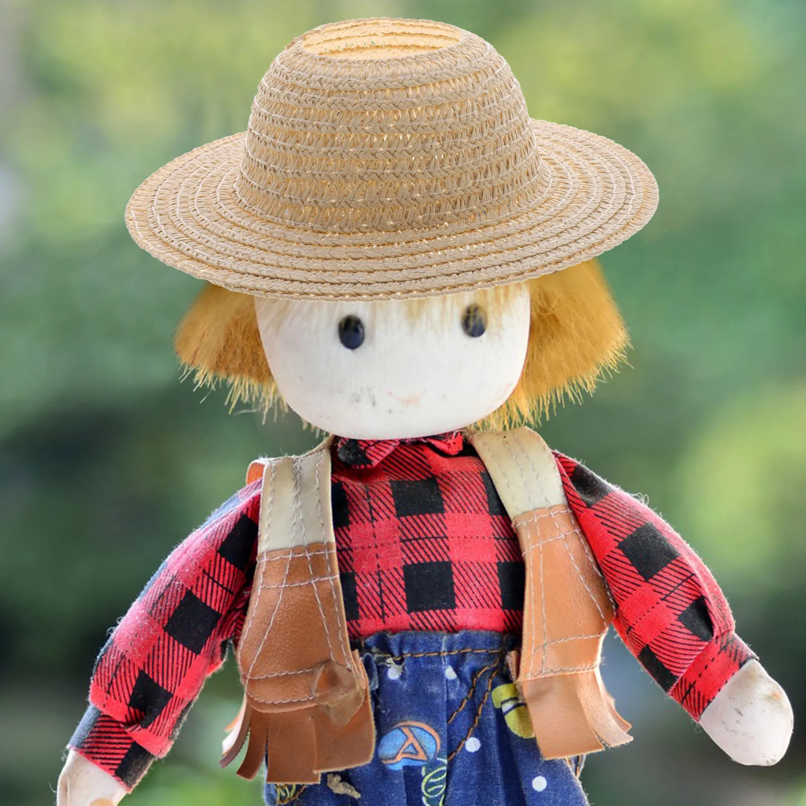 

13Cm Tiny Woven Straw Hat for Mini Figures Hand Knitted Style Elegant Ribbon Trim Comfort Fit Uv Shield Dollhouse Craft Decor